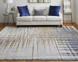 HomeRoots 4' Modern Abstract Area Rug in Blue, Orange & Gray - Soft, Durable, Stylish Home Decor Accent 9' X 12' 513196
