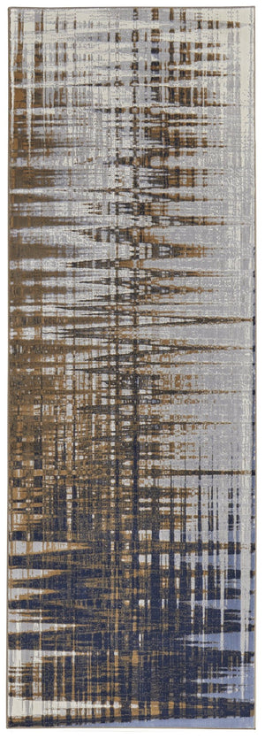 HomeRoots 4' Modern Abstract Area Rug in Blue, Orange & Gray - Soft, Durable, Stylish Home Decor Accent 8' Runner 513198
