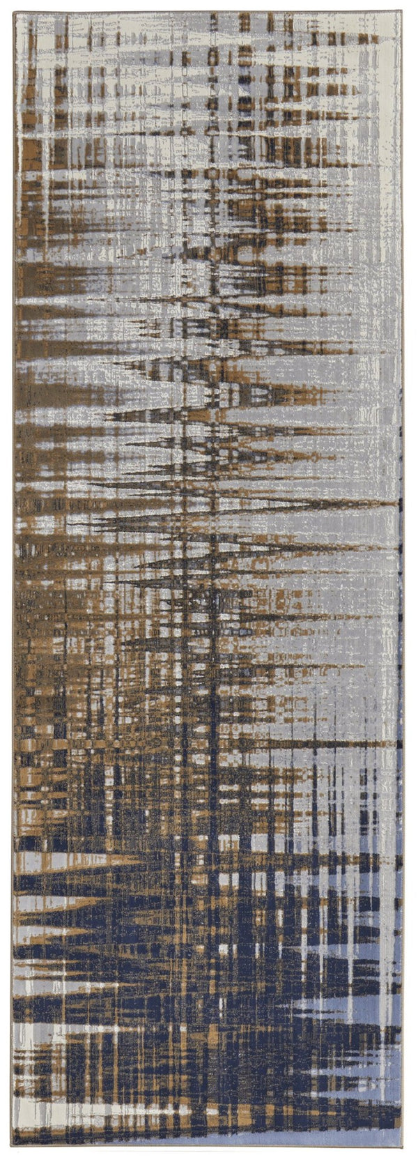 HomeRoots 4' Modern Abstract Area Rug in Blue, Orange & Gray - Soft, Durable, Stylish Home Decor Accent 8' Runner 513198