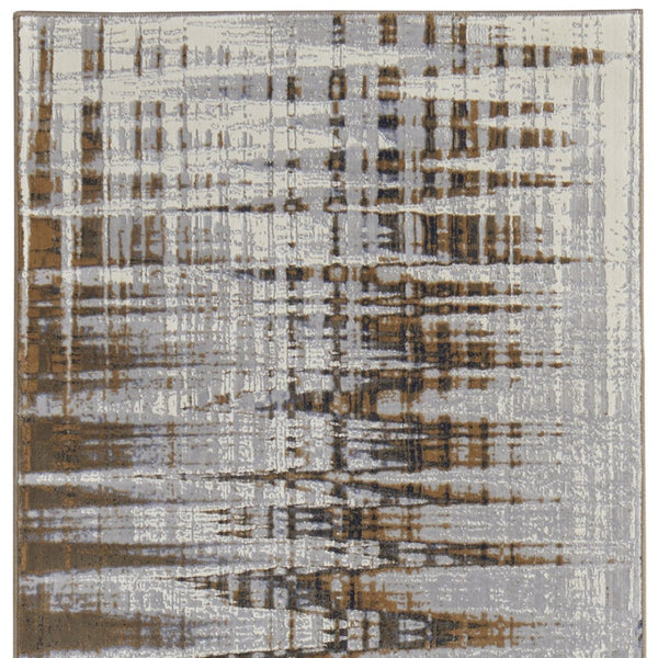 HomeRoots 4' Modern Abstract Area Rug in Blue, Orange & Gray - Soft, Durable, Stylish Home Decor Accent 8' Runner 513198