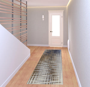 HomeRoots 4' Modern Abstract Area Rug in Blue, Orange & Gray - Soft, Durable, Stylish Home Decor Accent 8' Runner 513198