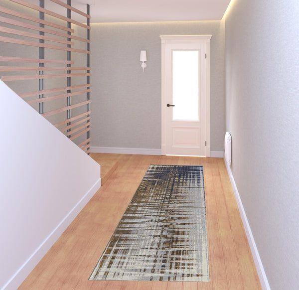 HomeRoots 4' Modern Abstract Area Rug in Blue, Orange & Gray - Soft, Durable, Stylish Home Decor Accent 8' Runner 513198