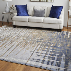 HomeRoots 4' Modern Abstract Area Rug in Blue, Orange & Gray - Soft, Durable, Stylish Home Decor Accent 12' X 15' 513199
