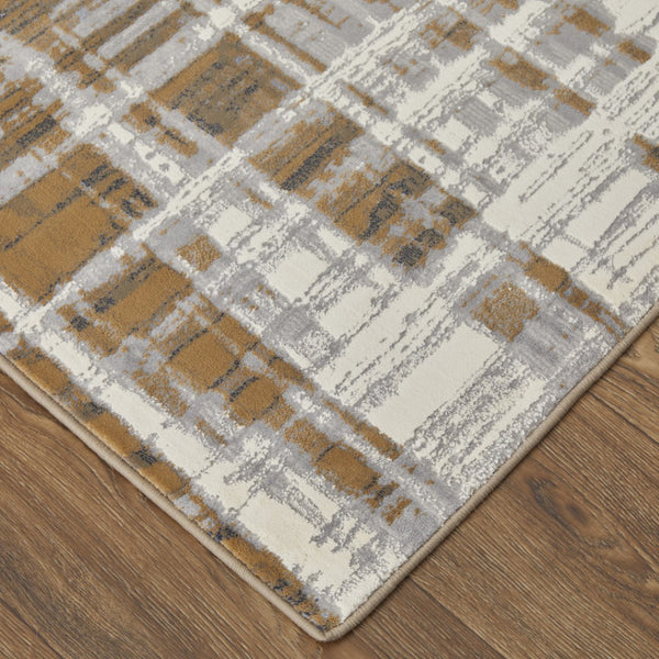 HomeRoots 4' Modern Abstract Area Rug in Blue, Orange & Gray - Soft, Durable, Stylish Home Decor Accent 12' X 15' 513199