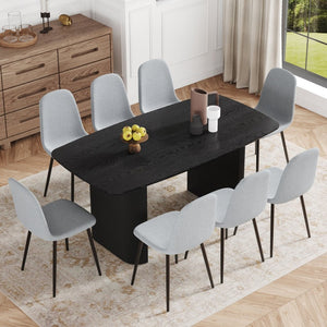 English Elm Table And Chair Set - Elegant Black Wood-Grain Mdf Dining Table With 8 Light-Gray Linen Chairs W1151S04159-GIGA
