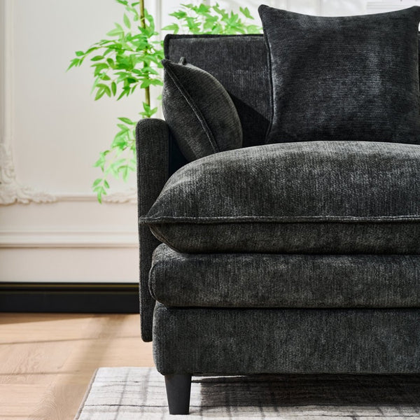 English Elm 140.9-inch U-shaped Modular Sectional Sofa with Ottomans Chenille Cloud Cushions Black W288S00030