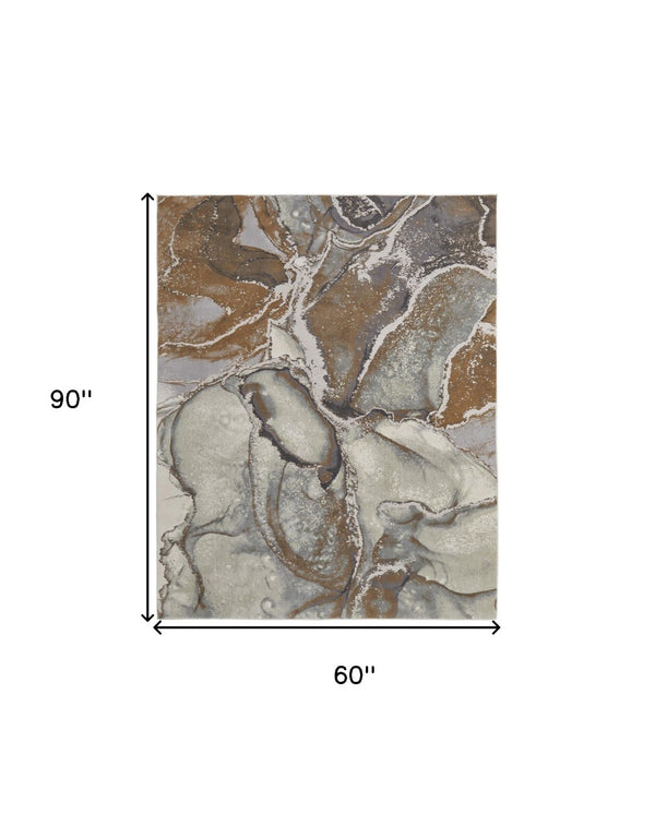 HomeRoots 4' Elegant Gray and Brown Marble Power Loom Area Rug - Stylish, Durable, and Versatile for Any Space 5' X 8' 513202