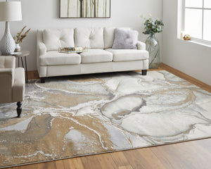 HomeRoots 4' Elegant Gray and Brown Marble Power Loom Area Rug - Stylish, Durable, and Versatile for Any Space 10' X 13' 513205