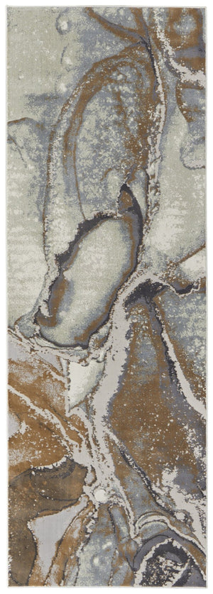 HomeRoots 4' Elegant Gray and Brown Marble Power Loom Area Rug - Stylish, Durable, and Versatile for Any Space 8' Runner 513206