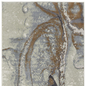 HomeRoots 4' Elegant Gray and Brown Marble Power Loom Area Rug - Stylish, Durable, and Versatile for Any Space 8' Runner 513206