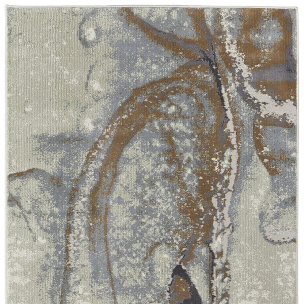 HomeRoots 4' Elegant Gray and Brown Marble Power Loom Area Rug - Stylish, Durable, and Versatile for Any Space 8' Runner 513206