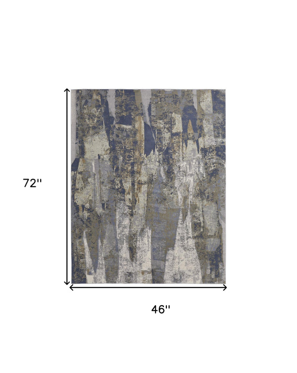 Homeroots 4' X 6' Blue And Gray Abstract Power Loom Distressed Area Rug Blue,Gray,Tan Polypropylene 513209