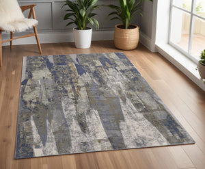 Homeroots 4' X 6' Blue And Gray Abstract Power Loom Distressed Area Rug Blue,Gray,Tan Polypropylene 513209