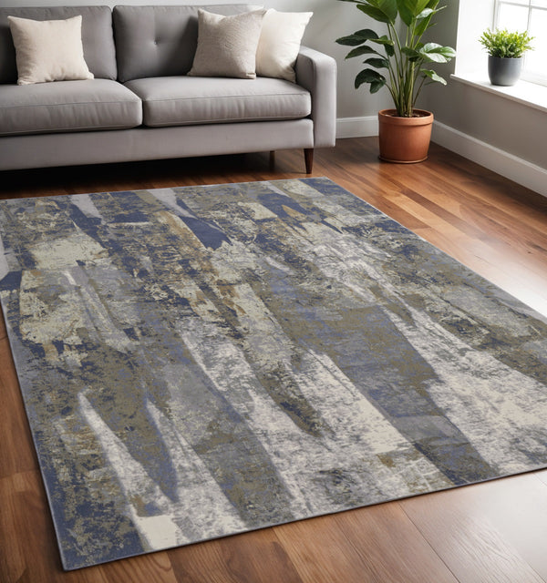 Homeroots 5' X 8' Blue And Gray Abstract Power Loom Distressed Area Rug Blue,Gray,Tan Polypropylene 513210