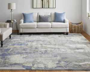 Homeroots 5' X 8' Blue And Gray Abstract Power Loom Distressed Area Rug Blue,Gray,Tan Polypropylene 513210