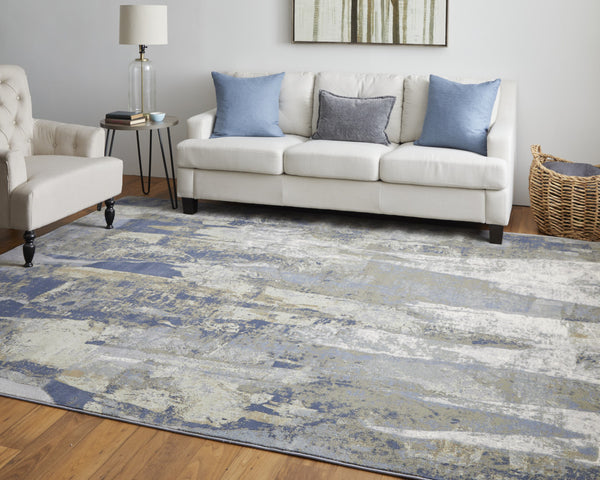Homeroots 5' X 8' Blue And Gray Abstract Power Loom Distressed Area Rug Blue,Gray,Tan Polypropylene 513210
