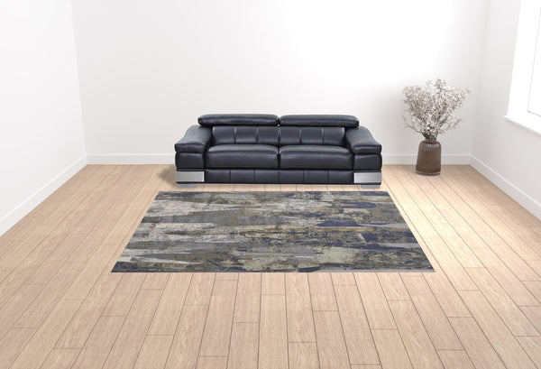 Homeroots 9' X 12' Blue Gray And Tan Abstract Power Loom Distressed Area Rug Blue,Gray,Tan Polypropylene 513212