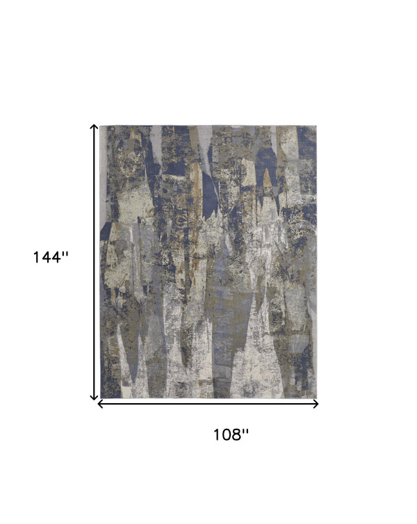 Homeroots 9' X 12' Blue Gray And Tan Abstract Power Loom Distressed Area Rug Blue,Gray,Tan Polypropylene 513212