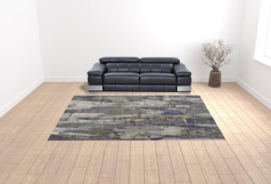 Homeroots 10' X 13' Blue Gray And Tan Abstract Power Loom Distressed Area Rug Blue,Gray,Tan Polypropylene 513213