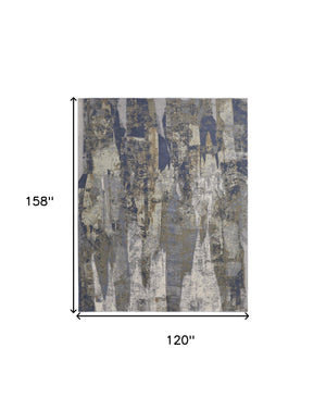 Homeroots 10' X 13' Blue Gray And Tan Abstract Power Loom Distressed Area Rug Blue,Gray,Tan Polypropylene 513213