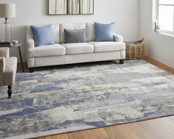 Homeroots 10' X 13' Blue Gray And Tan Abstract Power Loom Distressed Area Rug Blue,Gray,Tan Polypropylene 513213
