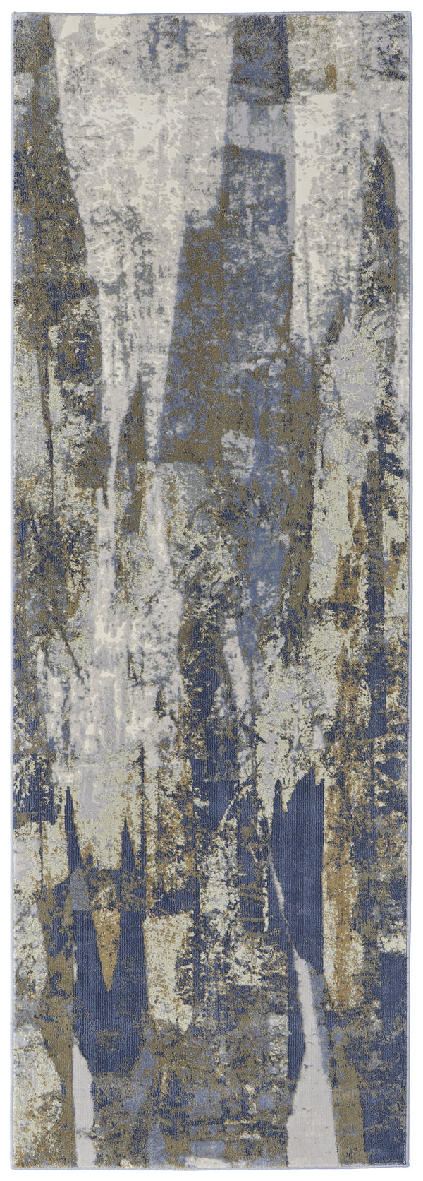 Homeroots 8' Blue Gray And Tan Abstract Power Loom Distressed Runner Rug Blue,Gray,Tan Polypropylene 513214