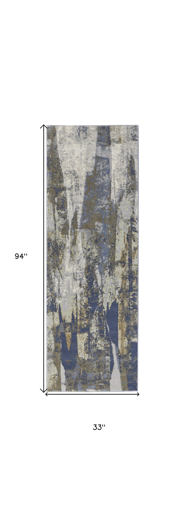 Homeroots 8' Blue Gray And Tan Abstract Power Loom Distressed Runner Rug Blue,Gray,Tan Polypropylene 513214