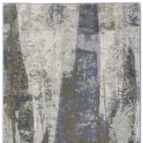 Homeroots 8' Blue Gray And Tan Abstract Power Loom Distressed Runner Rug Blue,Gray,Tan Polypropylene 513214