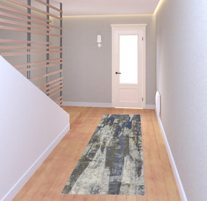 Homeroots 8' Blue Gray And Tan Abstract Power Loom Distressed Runner Rug Blue,Gray,Tan Polypropylene 513214