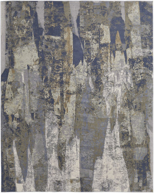 HomeRoots 4' Abstract Distressed Area Rug in Blue-Gray and Tan - Durable, Stylish, Perfect for High-Traffic Spaces 12' X 15' 513215