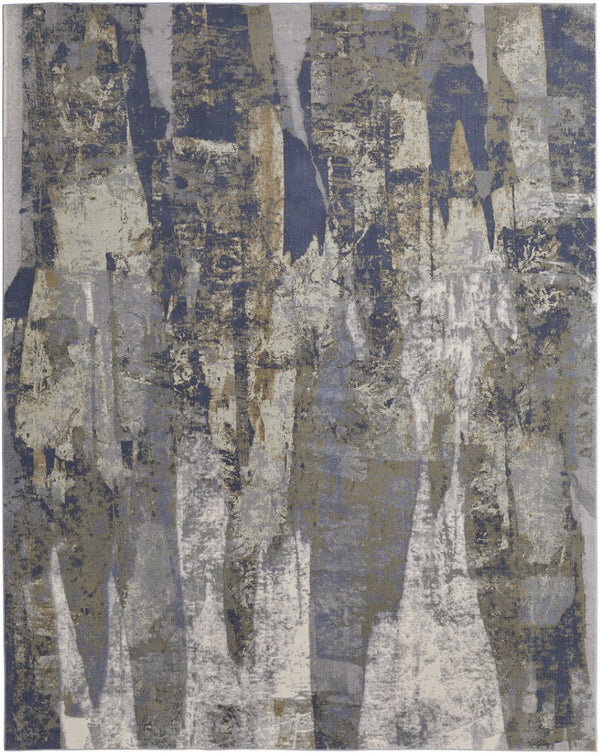 HomeRoots 4' Abstract Distressed Area Rug in Blue-Gray and Tan - Durable, Stylish, Perfect for High-Traffic Spaces 12' X 15' 513215