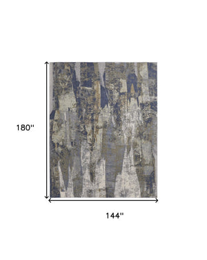 HomeRoots 4' Abstract Distressed Area Rug in Blue-Gray and Tan - Durable, Stylish, Perfect for High-Traffic Spaces 12' X 15' 513215