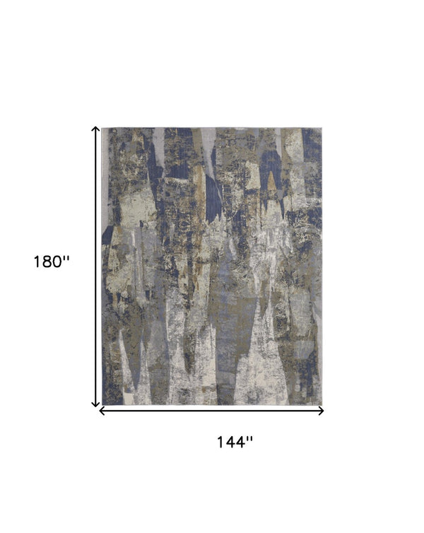 HomeRoots 4' Abstract Distressed Area Rug in Blue-Gray and Tan - Durable, Stylish, Perfect for High-Traffic Spaces 12' X 15' 513215