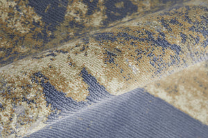 Homeroots 12' X 15' Blue Gray And Tan Abstract Power Loom Distressed Area Rug Blue,Gray,Tan Polypropylene 513215