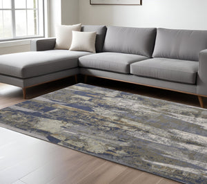 HomeRoots 4' Abstract Distressed Area Rug in Blue-Gray and Tan - Durable, Stylish, Perfect for High-Traffic Spaces 12' X 15' 513215