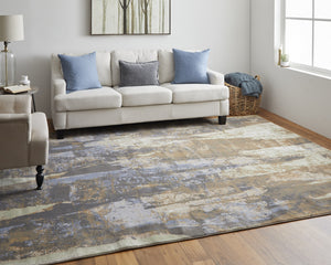Homeroots 4' X 6' Blue And Ivory Abstract Power Loom Distressed Area Rug Brown,Blue,Ivory Polypropylene 513217