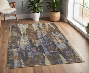 Homeroots 4' X 6' Blue And Ivory Abstract Power Loom Distressed Area Rug Brown,Blue,Ivory Polypropylene 513217