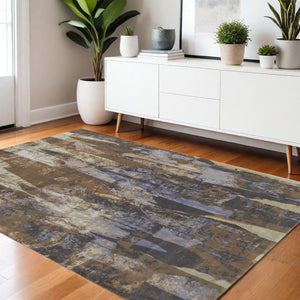 HomeRoots 4' Abstract Distressed Area Rug in Blue-Gray and Tan - Durable, Stylish, Perfect for High-Traffic Spaces 4' X 6' 513217