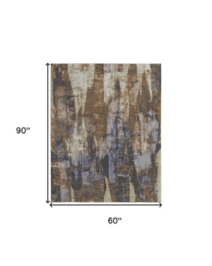 Homeroots 5' X 8' Blue And Ivory Abstract Power Loom Distressed Area Rug Brown,Blue,Ivory Polypropylene 513218