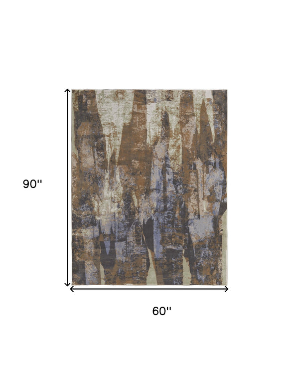 Homeroots 5' X 8' Blue And Ivory Abstract Power Loom Distressed Area Rug Brown,Blue,Ivory Polypropylene 513218