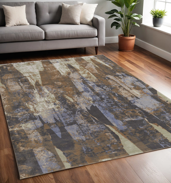 Homeroots 5' X 8' Blue And Ivory Abstract Power Loom Distressed Area Rug Brown,Blue,Ivory Polypropylene 513218