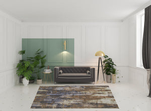 Homeroots 8' X 10' Brown Blue And Ivory Abstract Power Loom Distressed Area Rug Brown,Blue,Ivory Polypropylene 513219