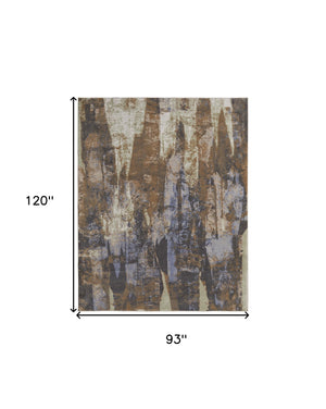 Homeroots 8' X 10' Brown Blue And Ivory Abstract Power Loom Distressed Area Rug Brown,Blue,Ivory Polypropylene 513219