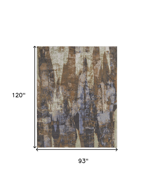 Homeroots 8' X 10' Brown Blue And Ivory Abstract Power Loom Distressed Area Rug Brown,Blue,Ivory Polypropylene 513219