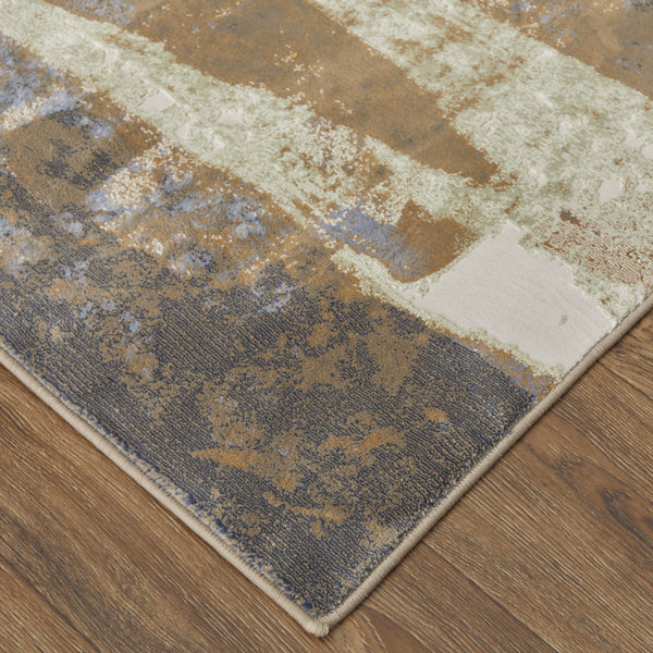 Homeroots 8' X 10' Brown Blue And Ivory Abstract Power Loom Distressed Area Rug Brown,Blue,Ivory Polypropylene 513219