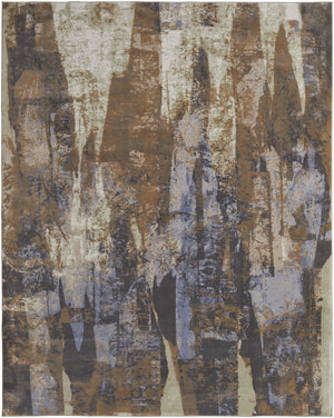 Homeroots 9' X 12' Brown Blue And Ivory Abstract Power Loom Distressed Area Rug Brown,Blue,Ivory Polypropylene 513220