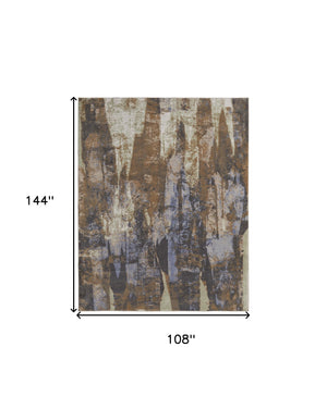 Homeroots 9' X 12' Brown Blue And Ivory Abstract Power Loom Distressed Area Rug Brown,Blue,Ivory Polypropylene 513220