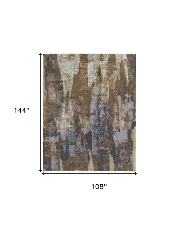 Homeroots 9' X 12' Brown Blue And Ivory Abstract Power Loom Distressed Area Rug Brown,Blue,Ivory Polypropylene 513220