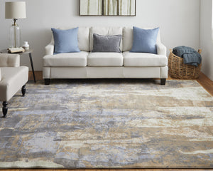 Homeroots 9' X 12' Brown Blue And Ivory Abstract Power Loom Distressed Area Rug Brown,Blue,Ivory Polypropylene 513220