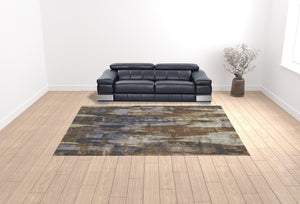 Homeroots 10' X 13' Brown Blue And Ivory Abstract Power Loom Distressed Area Rug Brown,Blue,Ivory Polypropylene 513221